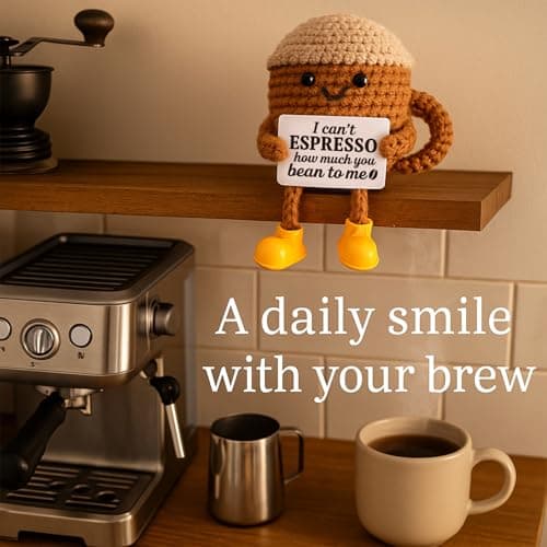 Birthday Gifts for Women Men Positive Crochet Coffee Cup Desk Decor–Cute Coffee Lover Gift for Best Friend Girlfriend Couple Wife Husband Anniversary Thank You