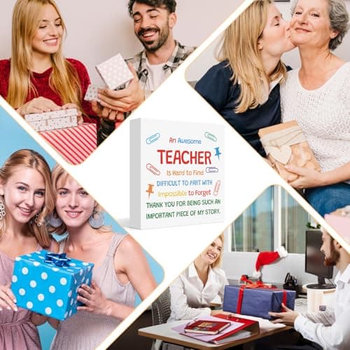 Teacher Appreciation Gifts for Women Men Wooden Box Sign Desk Decor End of Year Christmas Birthday Back to School Gifts for Preschool Kindergarten Teacher Elementary Educators Wooden Plaque