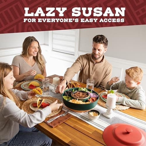 Taco Tuesday Kit - Taco Bar Serving Set for a Party - 30oz Heated Pot, 4 Taco Holders, & Detachable Lazy Susan Tray - Taco Night Fiesta – Unique Couple & Housewarming Gift Set Ideas