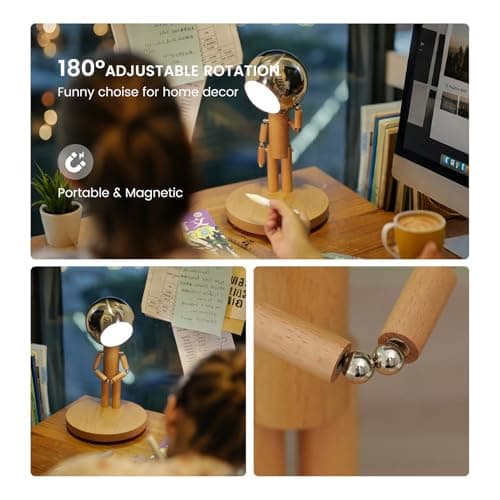 Pause Moon Lamp, Creative Wood LED Desk Lamp, Unique Decorative Lighting for Bedroom, Lamps for Night Stands, Rechargeable Cordless Lamp Office & Gift