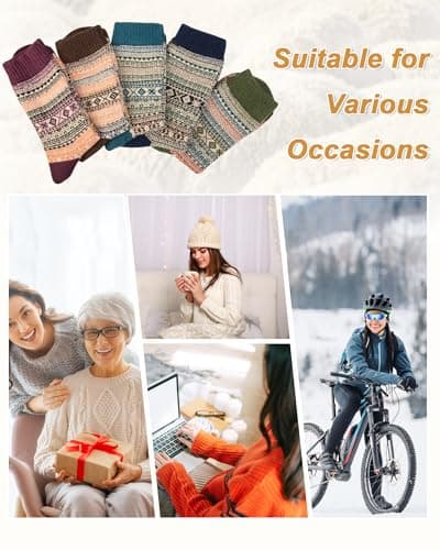 Senker Fashion Womens Wool Socks, Stocking Stuffers Gifts for Women Men Warm Soft Crew Boot Sock for Winter Hiking