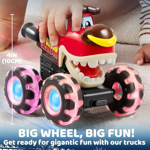 JOYIN 3 Pack Monster Truck Toy - Motion Activated Light Up Cars for Toddlers - Monster Glow Rover LED Wheels - Baby Boy Toys - Press and Go Dinosaur Trucks for Kids Boys Birthday Gifts for Christmas