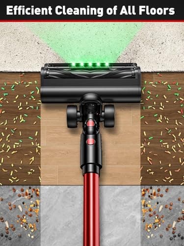 Cordless Vacuum Cleaner, 45KPA 8-in-1 Vacuum Cleaners for Home, 50Mins Runtime, Anti-Tangle Stick Vacuum with LED Display, Rechargeable Lightweight Vacuum for Pet Hair/Carpet/Floor (Red) (Red)