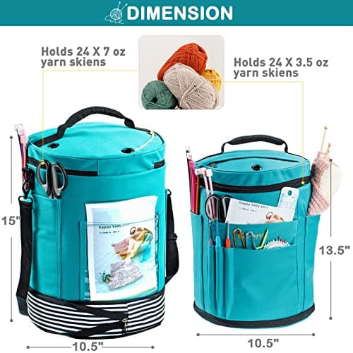 Expandable Crochet Bag - Knitting Bag Storage Organizer with Zipper Closure - Ideal Gift