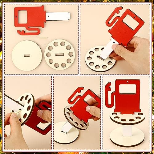 Kigley 5 Pieces Christmas Money Holder Ornaments with 10 Holes Handmade Wooden Christmas Cash Holders, Money Holder Xmas Ornaments Holiday Table Decorations(Assorted Style)
