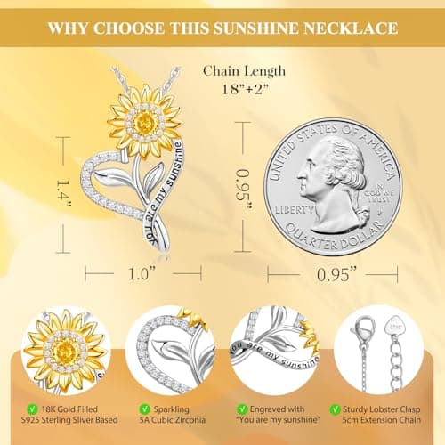 Anniversary for Gifts Women Wife, 18k Gold Plated Sunflower Necklaces for Women, Anniversary Her Gifts Birthday Gift for Wife You Are My Sunshine Woman's Jewelry Girlfriend Grandma Mom Daughter