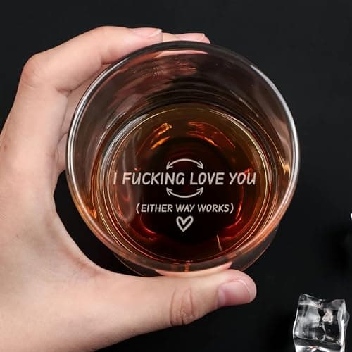 On The Rox Engraved Whiskey & Bourbon Glass Gifts - Fun Message Gift For Him - Personalized 11 oz Engraved Message Scotch Glass - Birthday, Anniversary (I Love You)