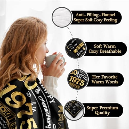 50th Anniversary Wedding Blanket Gifts Gift for 50th Wedding Anniversary Golden 50 Years of Marriage Gifts for Couple Wife Husband Dad Mom Parents Back in 1975 Blanket 60Lx50W