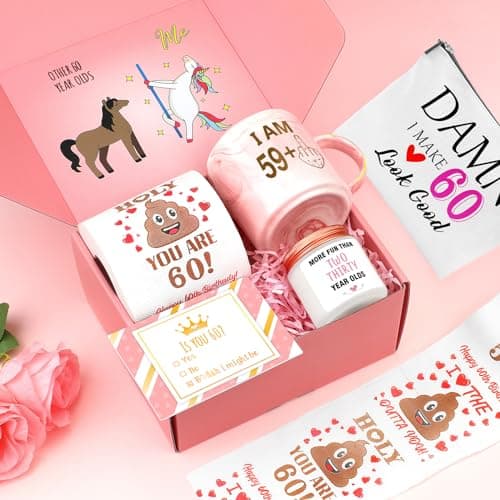 60th Birthday Gifts for Women Funny 60 Year Old Birthday Gifts for Women Turning 60 Gift for Woman 60th Bday Decorations for Woman Mom Her - Coffee Mug Card Makeup Bag Toilet Paper