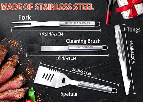 Bonsai Tree Christmas Dad Gifts, Birthday Gifts from Daughter, Best Dad Ever Gift for Christmas - Xmas Cool Grilling Bbq Present for Father from Son - Daddy Stainless Steel Metal Tool Heavy Duty Set 4