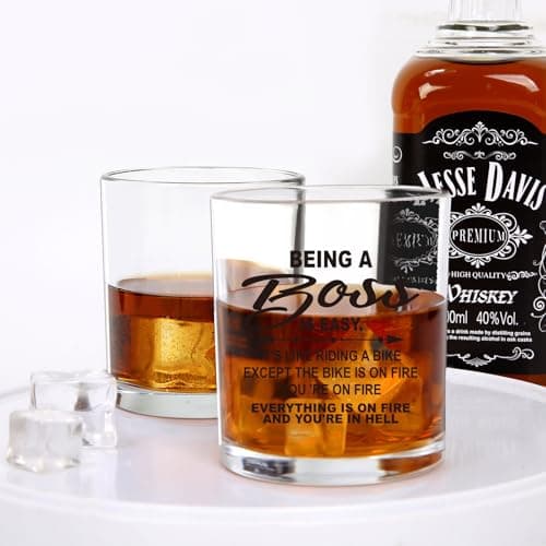 Jogskeor Boss Gifts, Being A Boss Is Easy 10oz Whiskey Glass, Birthday Christmas Gifts for Men Him Manager Leader