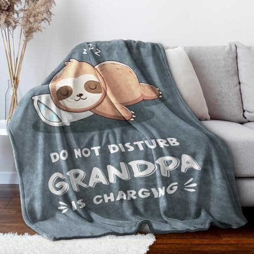 Funny Grandpa Gifts, Grandpa is Charging Sloth Blanket, Grandpas Birthday Gifts, Gift for Grandpas from Grandkids for Christmas Fathers Day, Soft Sloth Blanket for Grandfather 60" x 50"