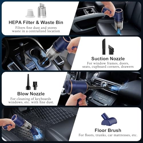 KMM Handheld Car Vacuum Cleaner, 9000Pa Vacuum Cleaner and Air Duster, 120W High Power Hand Held Vacuum with LED Light and Multi-Nozzles for Car, Home, Office, Pet