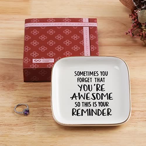 PUDDING CABIN Inspirational Gifts for Women Ring Dish You're Awesome So This is Your Remind Birthday Gifts for Women Unique, Friends Gifts for Her Mom Sister Coworker