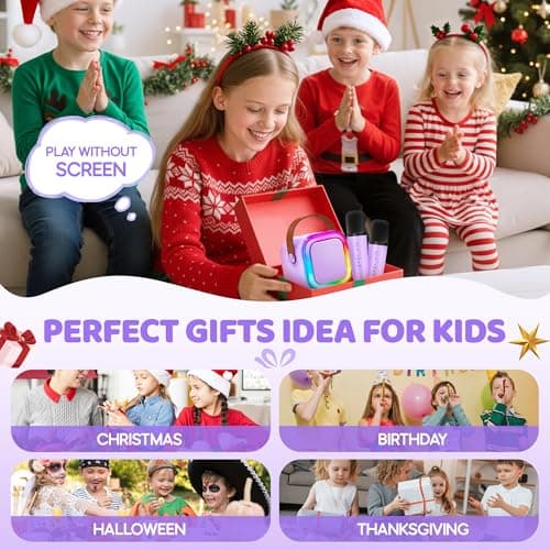 Mini Karaoke Machine for Kids, 2025 TOP Toys Christmas Birthday Gifts Ideas for Girls Ages 4, 5, 6, 7, 8, 9, 10, 12+ Years Old, Portable MP3 Player with 2 Wireless Mics for Party