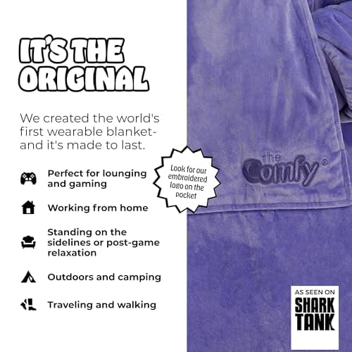 THE COMFY Original | Sherpa Lined Microfiber Fleece Wearable Blanket, Oversized Design with Hood and Pocket from Shark Tank