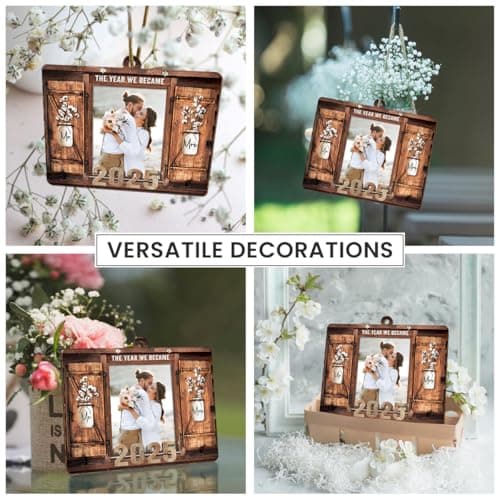 Personalized Wedding Gifts for Couples 2025 - Marriage Customized Wood Ornaments with Photos, Bridal Shower Gifts for Bride, Mr and Mrs Engagement Gift, Personalized Picture Frame