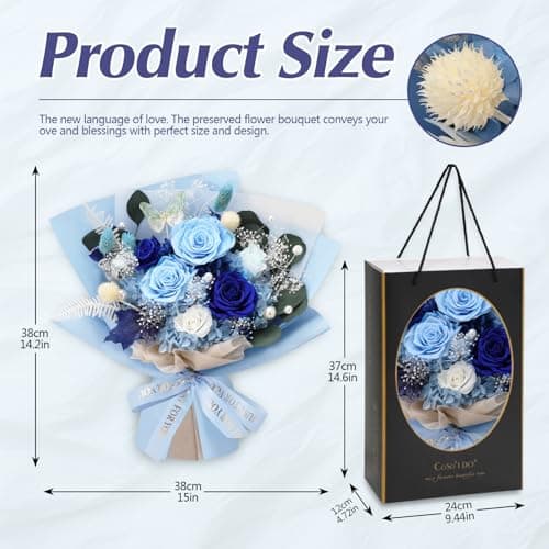 Casaido Preserved Flowers for Delivery, 6 Blue Roses Bouquet, Birthday Gifts for Women, Christmas Rose Gifts for Mom Wife Girlfriend, Forever Real Flowers for Valentines Day Anniversary