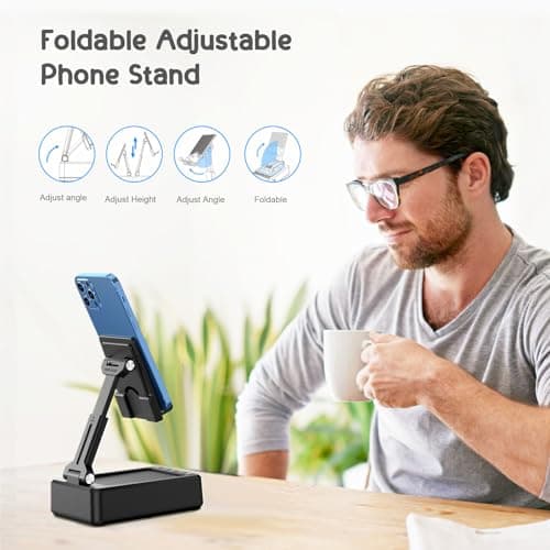 TechGlow Foldable Cellphone Stand with Bluetooth Speaker and Power Bank Birthday Gifts for Men Women Mother Father Boy Girl Teens Cool Tech Gadgets