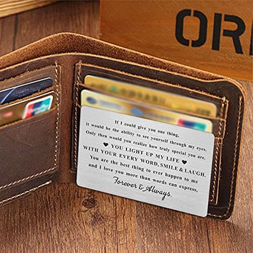 Engraved Wallet Card Inserts for Husband Boyfriend Him, Anniversary Metal Gifts, Mini Love Note for Wife Girlfriend Her, Romantic Valentines Christmas Presents