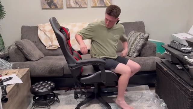 Gaming Chairs for Adults Tall and Kids，Lumbar Support,LED Lights，High Back Reclining Computer Chair with Headrest (Black+Blue)