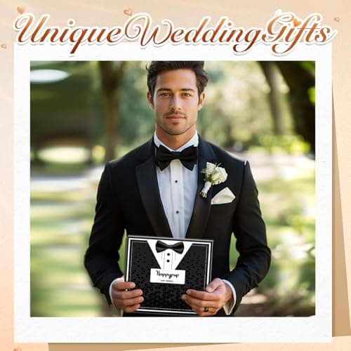 HAPPYPOP Wedding Gifts for Groom - Black Tuxedo Socks for Groom, I Do What She Says Engagement Socks