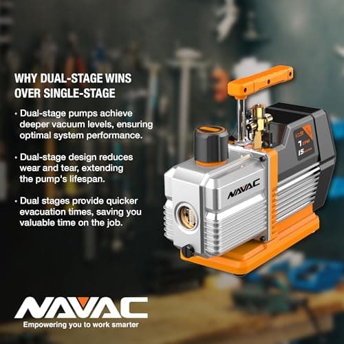 NAVAC Dual-Stage HVAC Vacuum Pump – AC Motor with Forced Oil Circulation, Oil-Mist Filter, 15 Micron Ultimate Vacuum, Pro Series