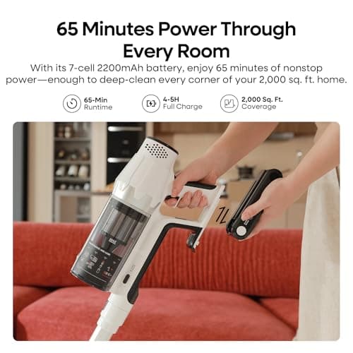 ElecKeys Cordless Vacuum Cleaner, 580W 48KPA 65Mins Vacuum Cleaners for Home, Self-Standing Anti-Tangle Vacuum with LED Display, Rechargeable, Lightweight, Cordless Vacuum for Floors/Pet Hair/Carpets