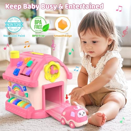 Montessori Toys for 1 Year Old Girl Gifts, 12-in-1 Musical House Toddler Learning Toys for 1-2, 1st First Birthday Gifts for Girls and Boys Baby 6-12 12-18 6-24 Months