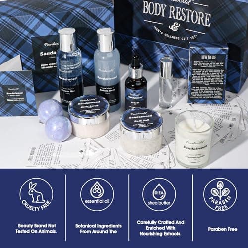 PEARLWORLD Bath Set with Ocean Scented Spa Gifts for Men, Christmas Birthday Self Skin Care Set for Men, Spa Gift Baskets for Him, 12Pcs Men's Spa Kit Gifts for Bath Spa