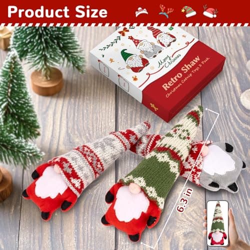 Retro Shaw Christmas Cat Toys, Xmas Catnip Toys for Indoor Kitten Kitty, Safe Kitten Teeth Cleaning Toy, Interactive Cat Chew Kitty Kicker Toy Santa Claus