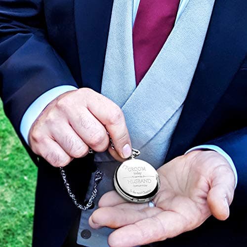 FJ FREDERICK JAMES Wedding Pocket Watches for Groomsman, Best Man, Groom, Father of The Bride & Groom I Silver Engraved I Complete Their Wedding Attire