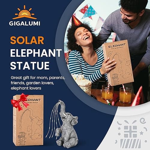 GIGALUMI Solar Garden Decor Watering Elephant Statues Outdoor, Birthday Gifts for Women Mom Grandma Senior Elder, Elephant Ornament for Balcony, Garden, Patio, Yard, Lawn (Constant Lights Only)