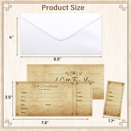 Fancy Land Gift Certificates for Business Christmas Blank Gift Card Certificate with Envelopes for Spa Salon Restaurant Custom Vouchers Supplies 25Pcs