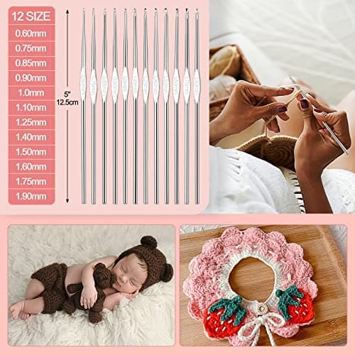 Aeelike Crochet Kit for Beginners Adults, Crochet Kits Include Yarn, 59pcs Crochet Starter Kit for Beginners Kids,Ergonomic Crochet Hooks 2.0-6.0 mm, Lace Steel Needles 0.6-1.9 mm