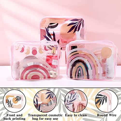 Cunno 6 Pcs Makeup Bags Gifts for Women Preppy Boho Smile Face Flamingo Clear Makeup Bags Cosmetic Transparent PVC Travel Toiletry Organizer(Boho Style)