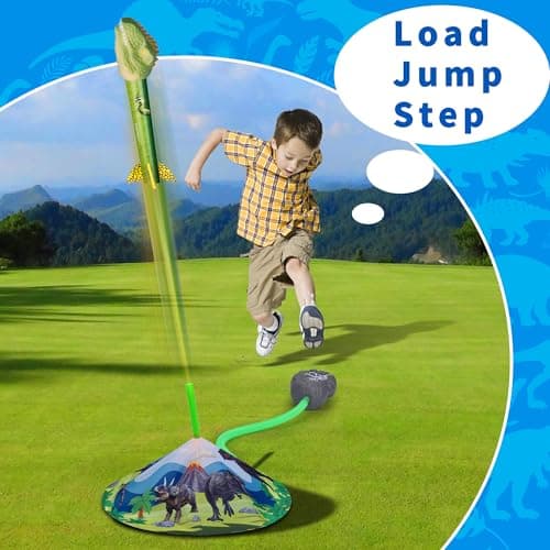 Dinosaur Toy Rocket Launcher for Kids - Launch Up to 100 Ft, 4 Rockets, Outdoor Outside Toys for Kids, Dinosaur Toys, Birthday Gifts for 3 4 5 6 7 8-12 Year Old Boys Girls