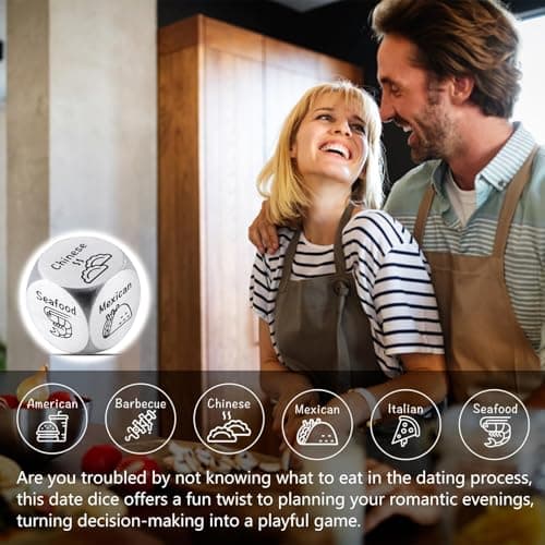 Anniversary Steel Gifts for Him Her Date Night Dice Gift for Boyfriend Girlfriend Wife Husband Couple Women Men Food Dice Decider Sweetest Day Birthday Wedding Valentines Christmas White Elephant