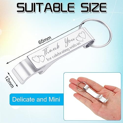 Dandat 100 Pcs Bottle Opener Keychain Bulk Thank You Wedding Favors for Guests Aluminum Wine Beer Opener Engraved Wedding Guest Gifts for Birthday Party Graduation Souvenirs(Silver)