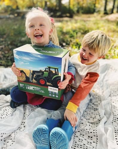 Remote Control Tractor Toy, Kids RC Tractor Set & Truck and Trailer Front Loader - Metal Car Head/8 Wheel/Light, Toddlers Farm Vehicle Toys for 3 4 5 6 7 8 9 Year Old Boys Girls Birthday Gift