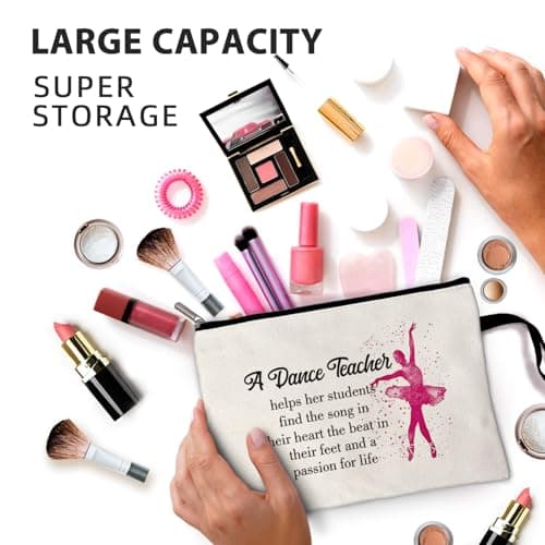 Dance Teacher Funny Cosmetic Bag, Canvas Toiletry Storage Pouch Travel Zipper Makeup Bag, Appreciation Gifts for Dance Teacher Dance Instructors Dance lover, Retirement Graduation Appreciation Gifts