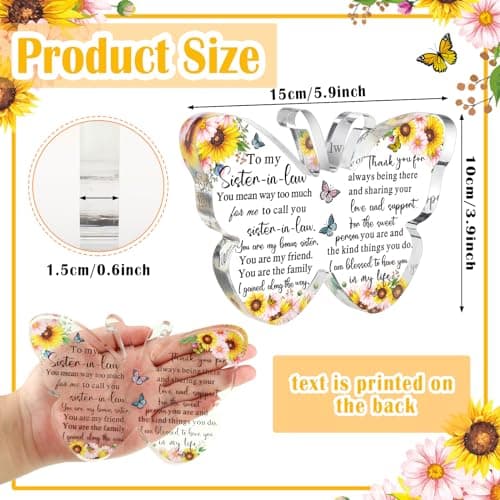 Barydat Sister-in-Law Gifts from Sister for Sister-in-Law Butterfly Friendship Birthday Gift Thank You Gifts for Sister Acrylic Decorative Signs Plaques (to My Sister)