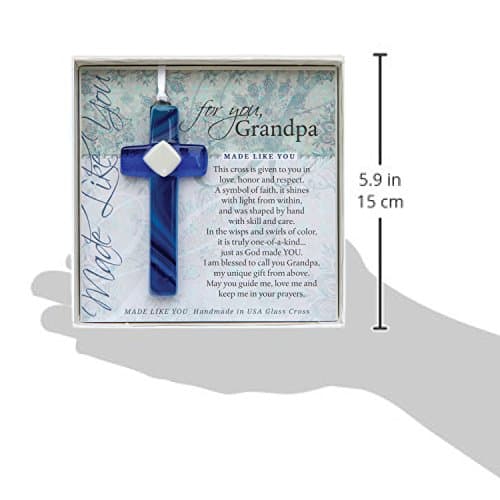 Sentimental Gift for Grandpa from Granddaughter/Grandson for Father's Day/Christmas/Birthday-Handmade in USA Glass Cross-Religious Gift for Grandpa -Gift for Grandfather