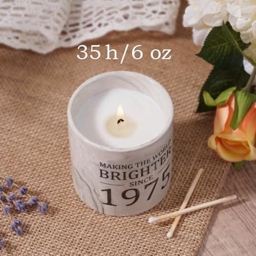 50th Birthday Gifts for Her - Gift for 50 Year Old Birthday Woman - 1975 Bday Gifts for Women - 50 Year Old Present Idea for Her Him, 6oz Lavender Ceramics Candle