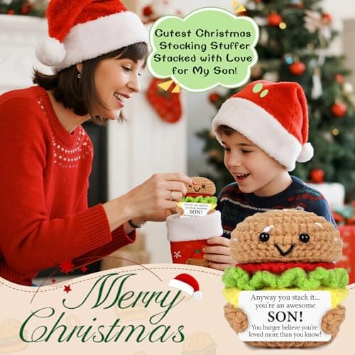 Mini Birthday Gift for Son from Dad Mom Handmade Crochet Burger for New Dad Son-in-Law Adult Sons New Father Christmas Basket Idea from Parents to Sons from Mother Father