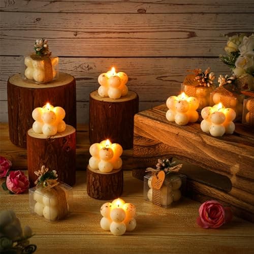 MTLEE 30 Sets Mini Bubble Candles Wedding Favors Gifts for Guests 1.57" x 1.38" Bubble Candles with Cards Dried Flowers DIY Gift Set for Baptism Party Bridal Shower Thank You Gifts (Gold Foil)