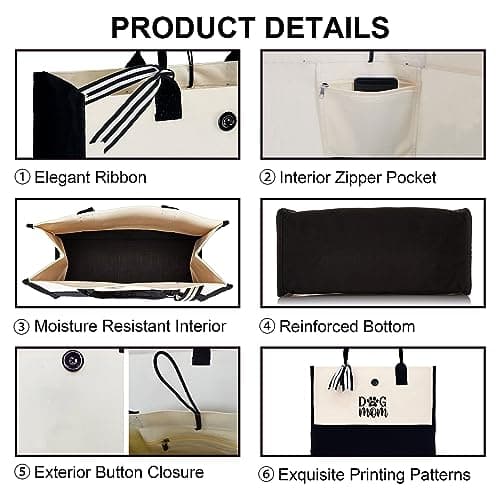 Craftique Dog Mom Tote Bag Gifts for Women, Dog Mom Birthday Gifts for Dogs Lovers, Practical Tote Bag for Shopping Travel Picnic, 17” x 6.7” x 12.5”