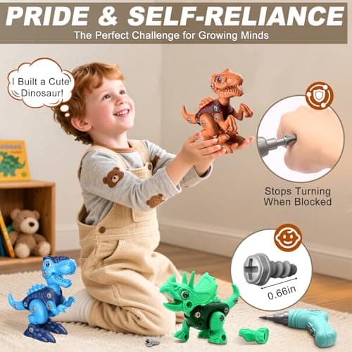 Laradola Dinosaur Toys for 3 4 5 6 7 8 Year Old Boys, Take Apart Dinosaur Toys for Kids 3-5 5-7 STEM Construction Building Kids Toy with Electric Drill, Party Christmas Birthday Gifts Boys Girls