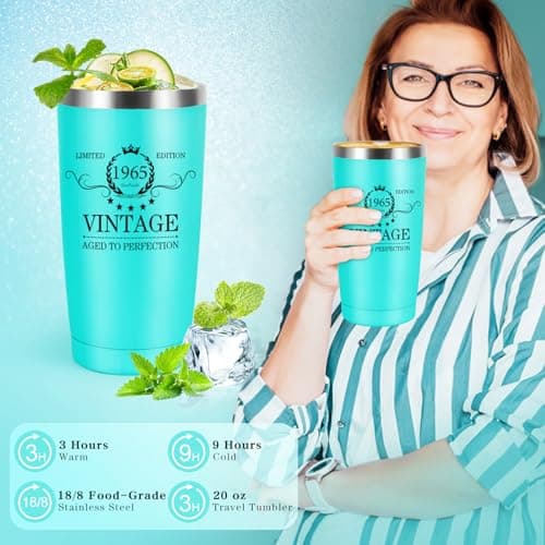 60th Birthday Gifts for Women, 60th Birthday Gifts Ideas Baskets, Gifts for 60th Birthday Women, Vintage 1965 Tumbler, Unique Best 60th Bday Gift Ideas for 60 Year Old Mom Sister Friend Wife Grandma