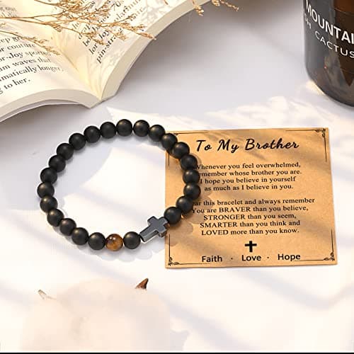 To Mens Gifts Cross Bracelet for Son, Grandson, Dad, Husband, Godfather, Men - Birthday Graduation Retirement Christmas Christian Gift for Teens Men